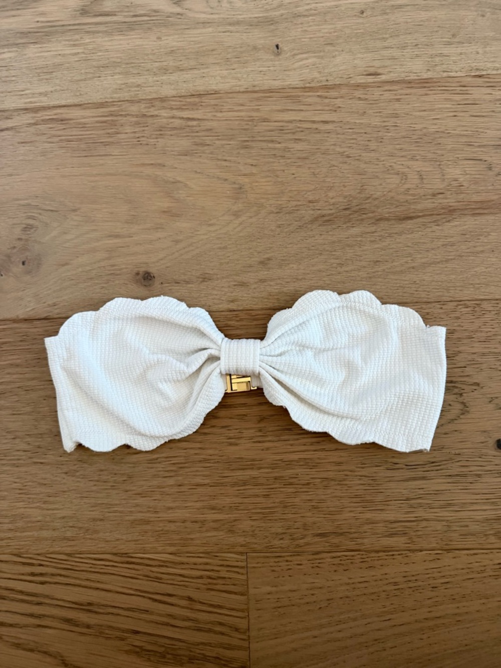 Marysia Swim White Scalloped Bandeau Bikini Top with Gold Accent